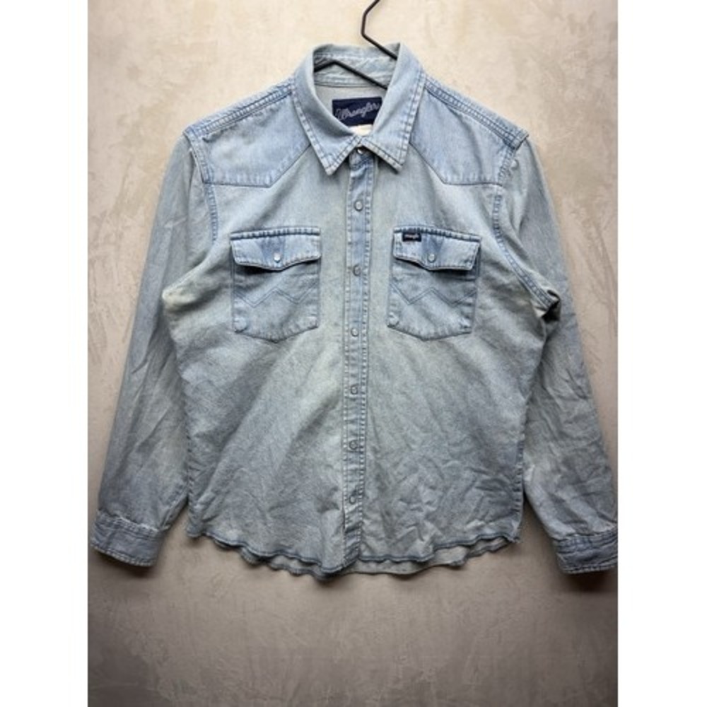 Wrangler Western Denim Shirt Boys XL (Women Medium) Large Pearl Snap Long Sleeve